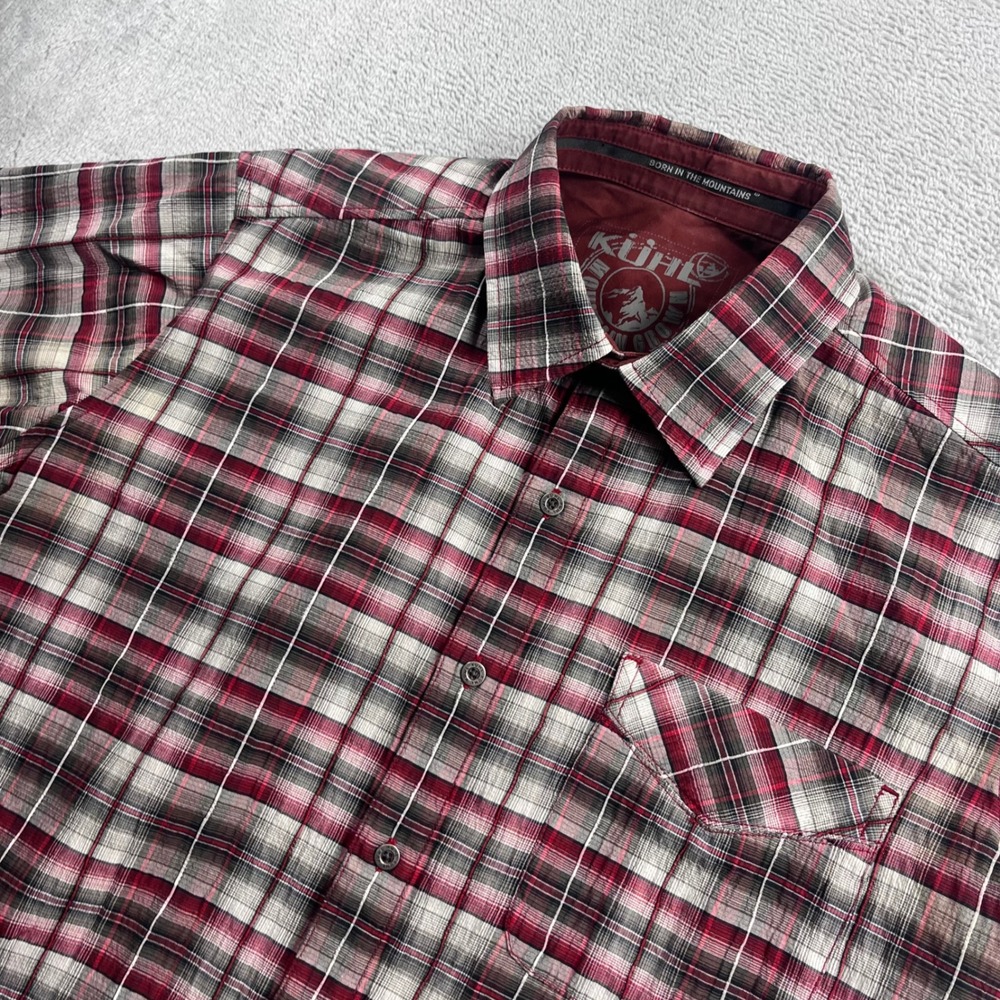 Kuhl‎ Mens Small Red Plaid Short Sleeve Button Down Shirt Mountain Grown Outdoor